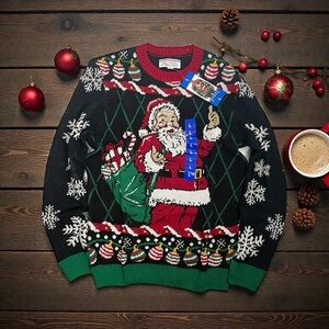 🎅✨ Ugly Holiday Knitted Sweater – Santa Graphic (L) ✨🎅